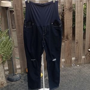 Women's maternity jeans distress dark blue very stretchy material 1X times
